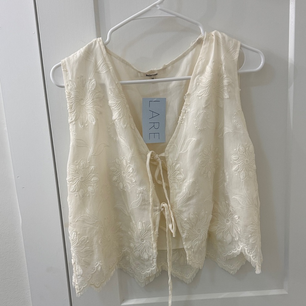 Cream Embroidered Women's Top/Vest
